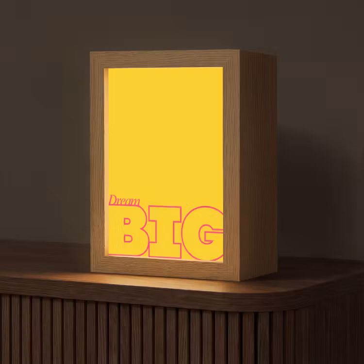 Dream big - Geel - Grafisch Light Box met kabel (Tafellamp) klein -z3d_website