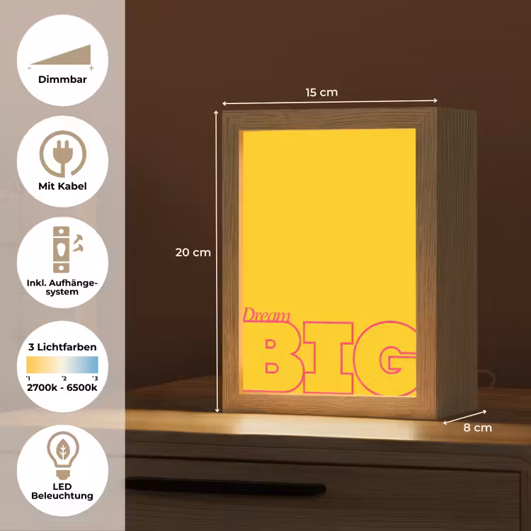 Dream big - Geel - Grafisch Light Box met kabel (Tafellamp) klein -USP_DE
