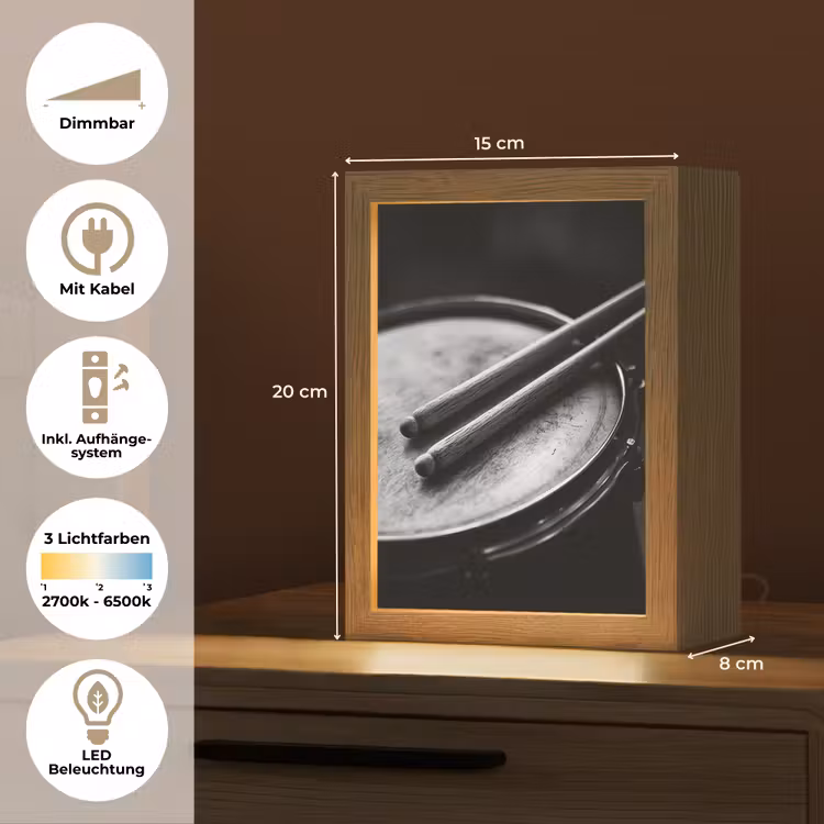 Trommel - Close-up - Drumstokken - Zwart Light Box met kabel (Tafellamp) klein -USP_DE