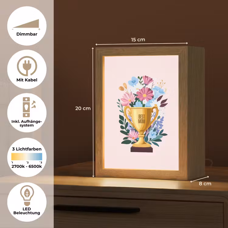 Trofee - Best Mom - Bloemen - Kleurrijk Light Box met kabel (Tafellamp) klein -USP_DE