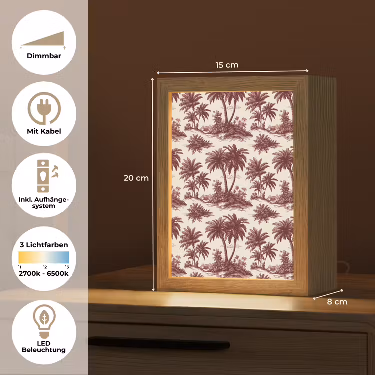 Tropisch - Geometrisch - Bordeauxrood Light Box met kabel (Tafellamp) klein 925 -USP_DE