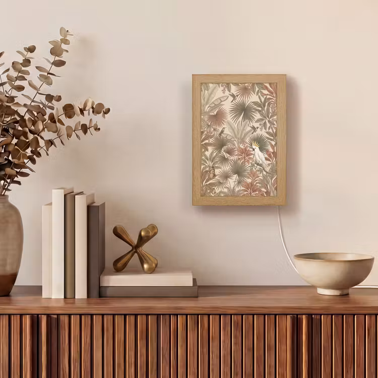 Tropisch - Vogels - Beige Light Box met kabel (Tafellamp) klein -sfeer2