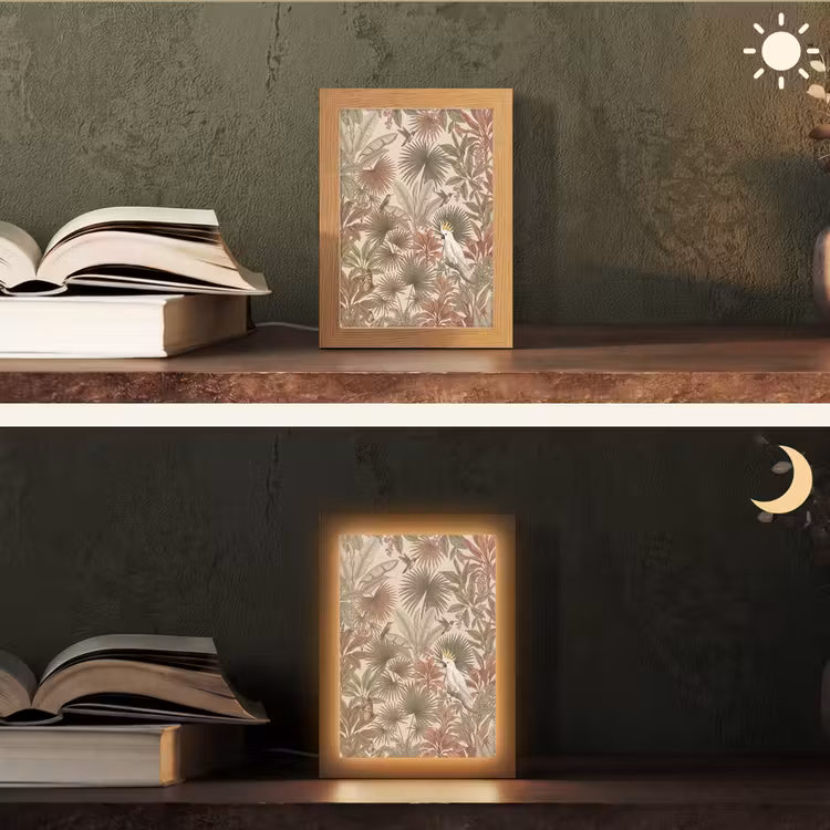 Tropisch - Vogels - Beige Light Box met kabel (Tafellamp) klein -sfeer3