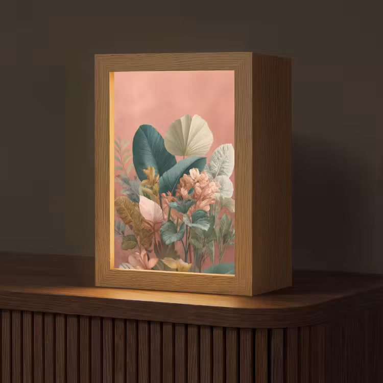 Tropische bladeren - Bloemen - Roze - groen Light Box met kabel (Tafellamp) klein -z3d_website