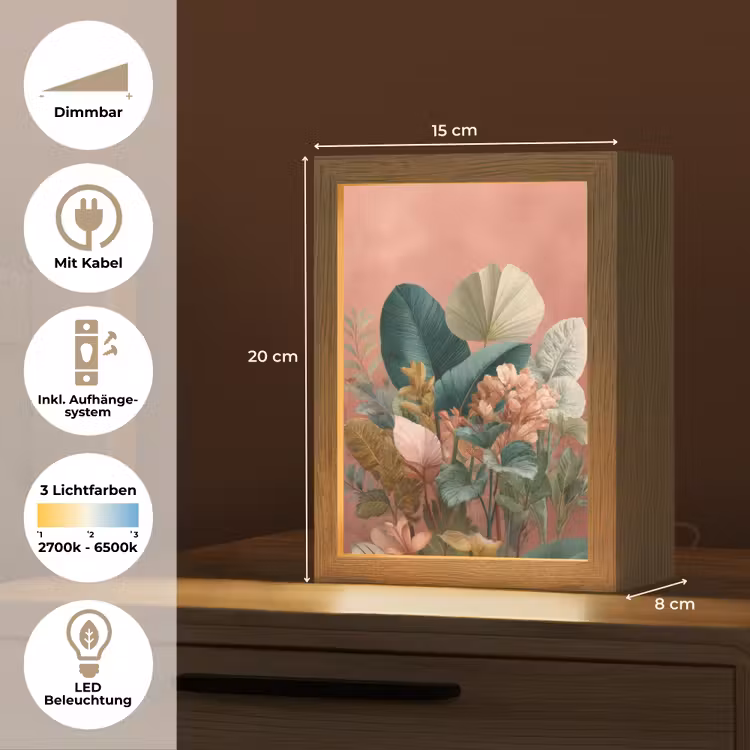 Tropische bladeren - Bloemen - Roze - groen Light Box met kabel (Tafellamp) klein -USP_DE