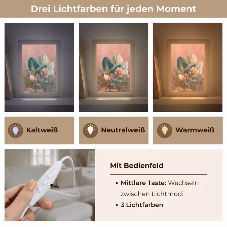 Tropische bladeren - Bloemen - Roze - groen Light Box met kabel (Tafellamp) klein -USP_lichtkleurDE