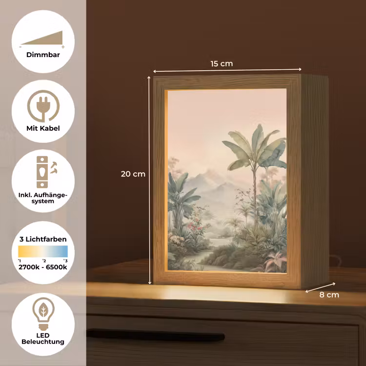 Tropisch landschap - palmbomen - Bloemen - Roze lucht Light Box met kabel (Tafellamp) klein -USP_DE