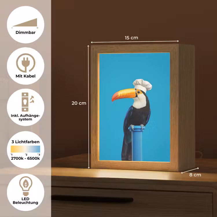 Tucan - Sokkel - Vogel - Koksmuts Light Box met kabel (Tafellamp) klein -USP_DE