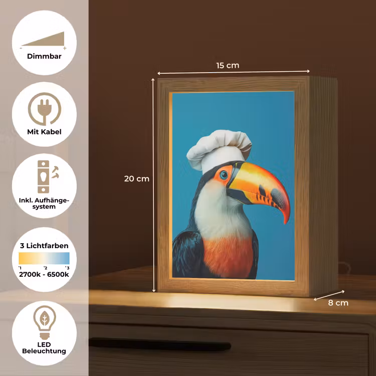 Toekan - Papegaai - Vogel - Koksmuts Light Box met kabel (Tafellamp) klein -USP_DE