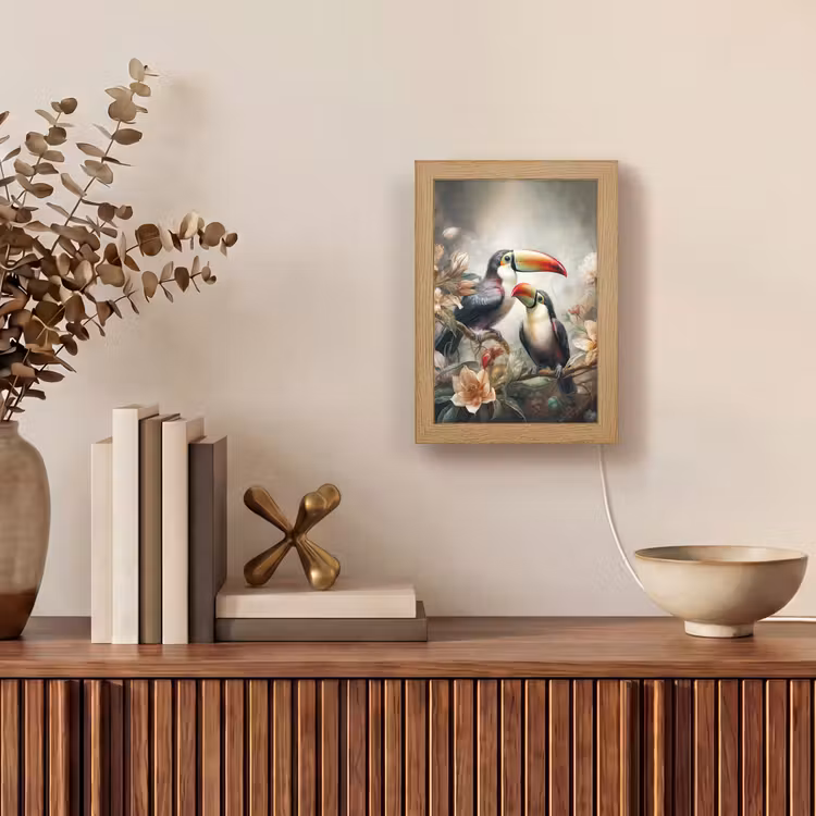 Toekan - Vogels - Bloemen - Jungle Light Box met kabel (Tafellamp) klein -sfeer2