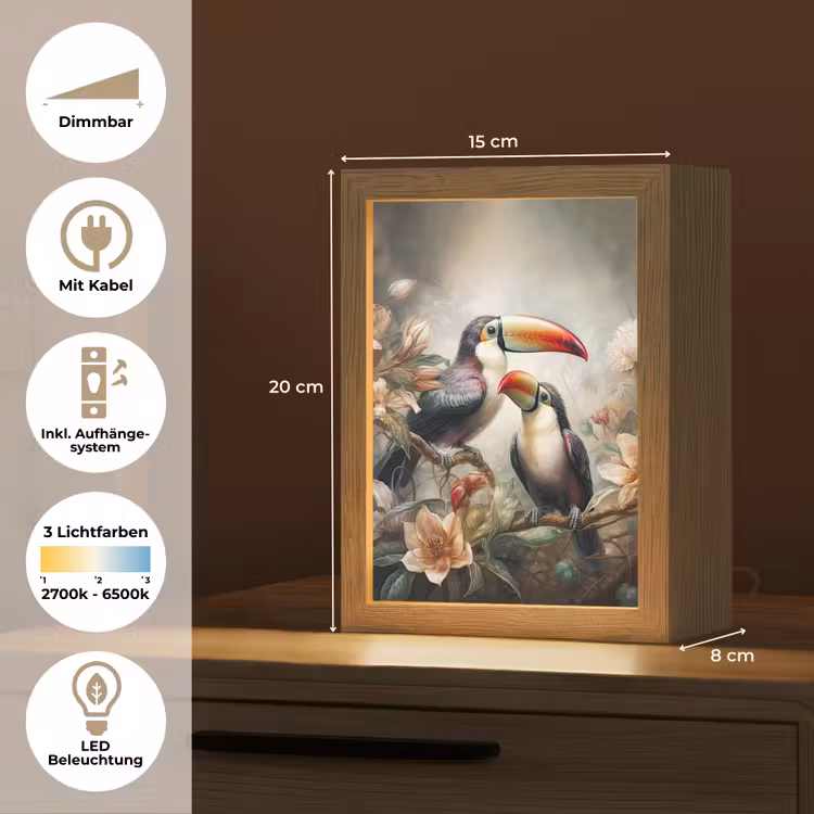 Toekan - Vogels - Bloemen - Jungle Light Box met kabel (Tafellamp) klein -USP_DE