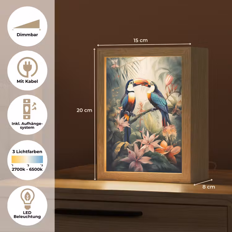 Toekan - Vogels - Bloemen - Natuur - Jungle Light Box met kabel (Tafellamp) klein -USP_DE