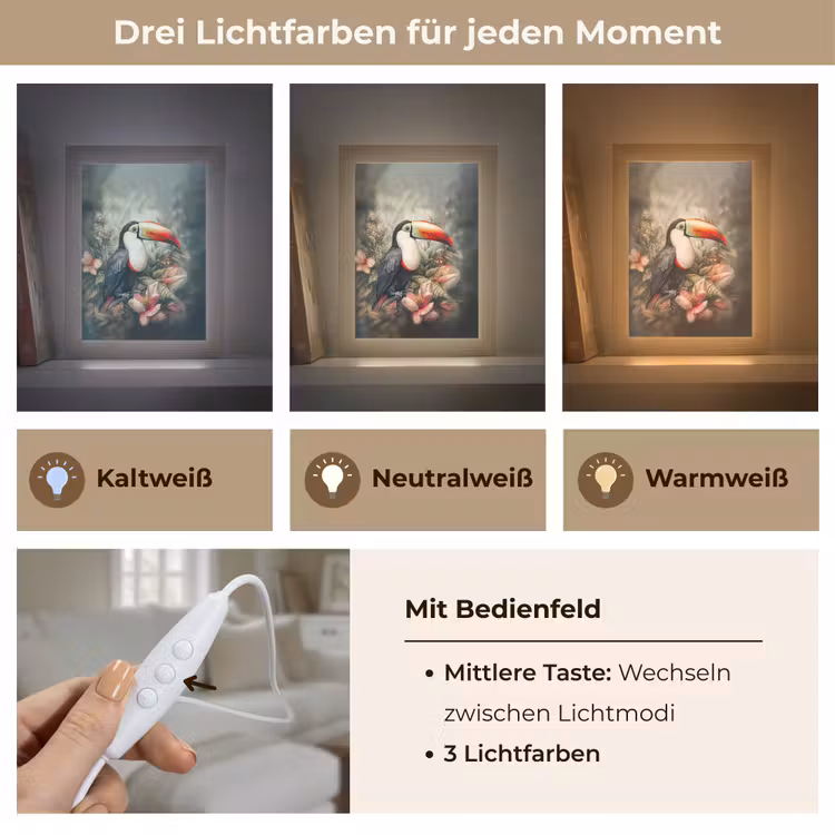 Toekan - Vogels - Bloemen - Planten - Tropisch Light Box met kabel (Tafellamp) klein -USP_lichtkleurDE