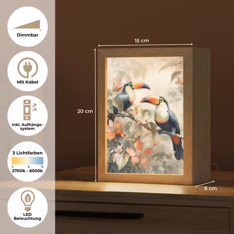 Toekan - Vogels - Bloemen - Tak Light Box met kabel (Tafellamp) klein -USP_DE