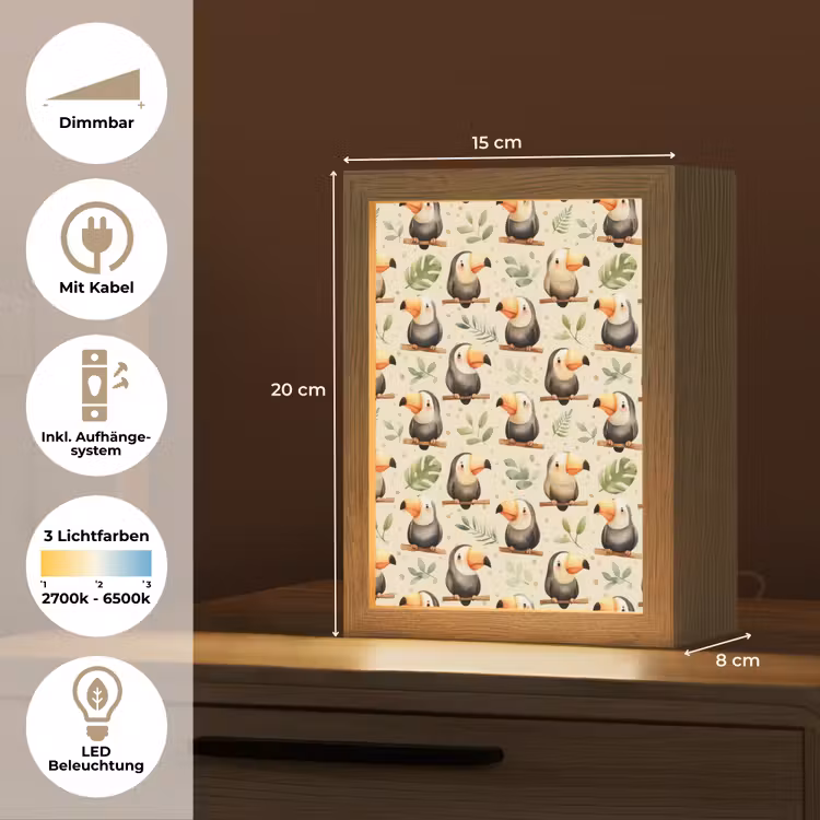 Toekans - Exotisch - Kleurrijk Light Box met kabel (Tafellamp) klein 925 -USP_DE