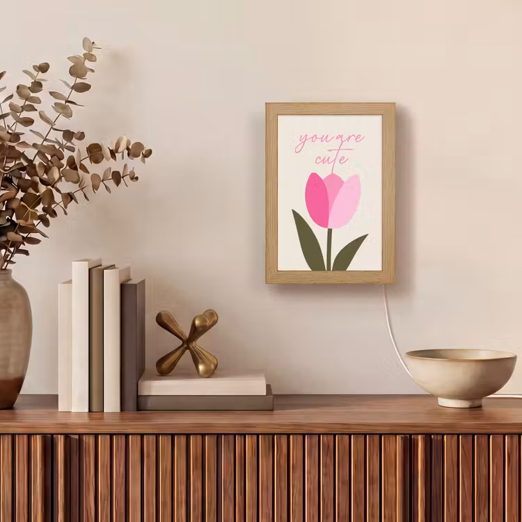 Tulp - Roze - Valentijn - Bloem Light Box met kabel (Tafellamp) klein -sfeer2