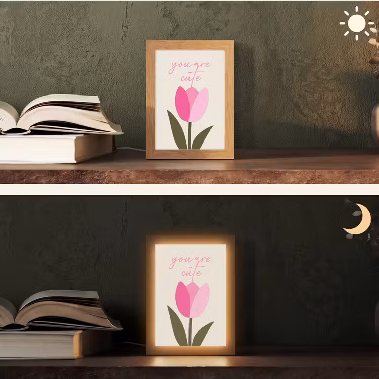 Tulp - Roze - Valentijn - Bloem Light Box met kabel (Tafellamp) klein -sfeer3