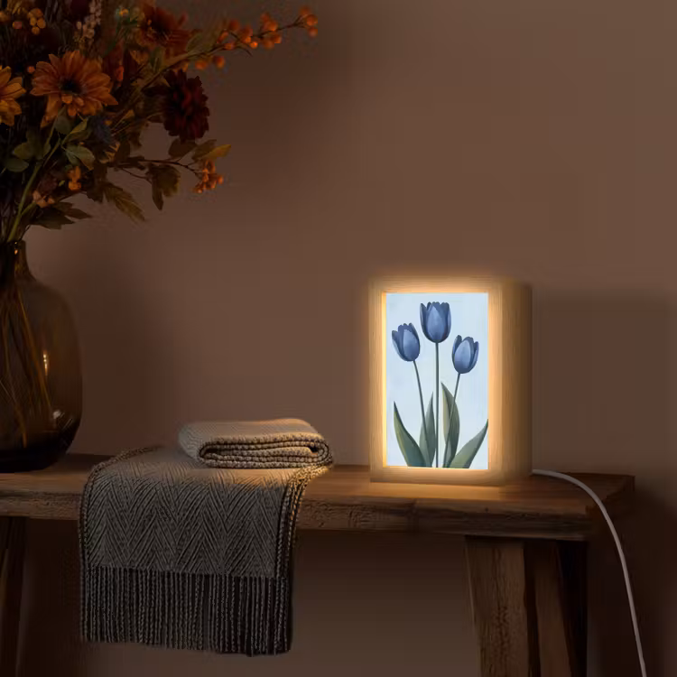 Tulpen - Blauw - Bladeren Light Box met kabel (Tafellamp) klein -sfeer4