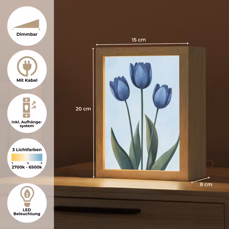 Tulpen - Blauw - Bladeren Light Box met kabel (Tafellamp) klein -USP_DE