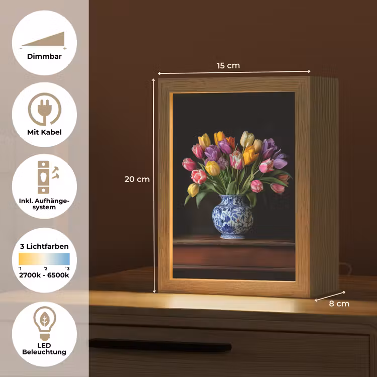 Tulpen - Kleuren - Hout - Vaas Light Box met kabel (Tafellamp) klein -USP_DE