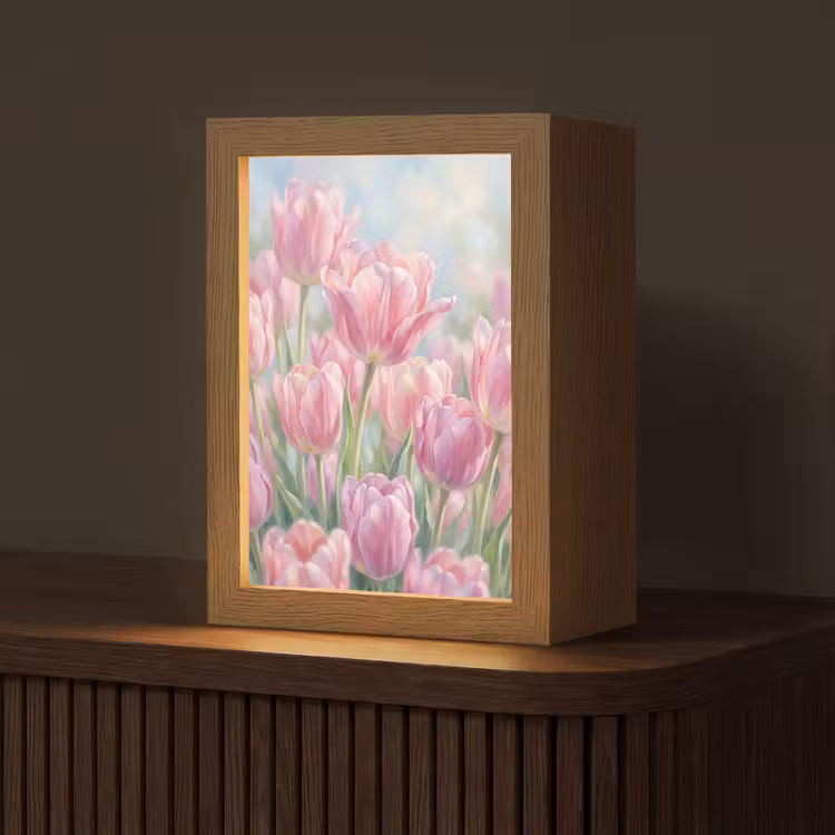 Tulpen - Veld - Lente - Roze Light Box met kabel (Tafellamp) klein -z3d_website