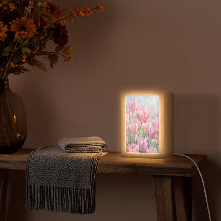 Tulpen - Veld - Lente - Roze Light Box met kabel (Tafellamp) klein -sfeer4