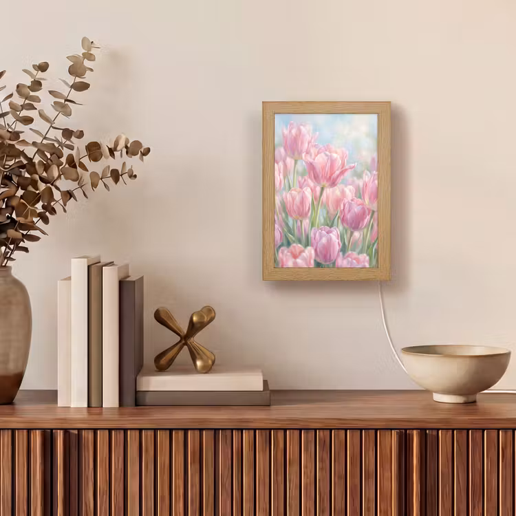 Tulpen - Veld - Lente - Roze Light Box met kabel (Tafellamp) klein -sfeer2