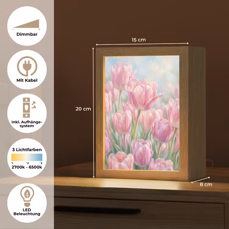 Tulpen - Veld - Lente - Roze Light Box met kabel (Tafellamp) klein -USP_DE