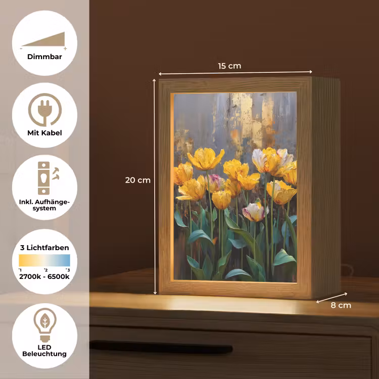 Tulpen - Geel - Penseelstreken - Abstract Light Box met kabel (Tafellamp) klein -USP_DE