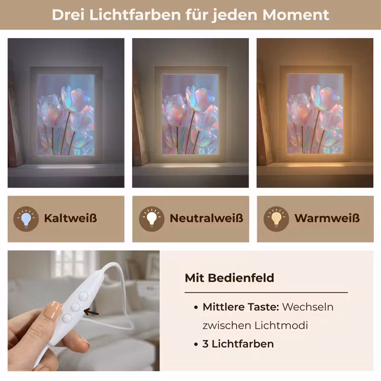 Tulpen - Glazen - Bloemblaadjes - Pasteltinten Light Box met kabel (Tafellamp) klein -USP_lichtkleurDE