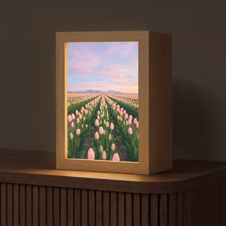 Tulpen - Landschap - Roze Light Box met kabel (Tafellamp) klein -z3d_website