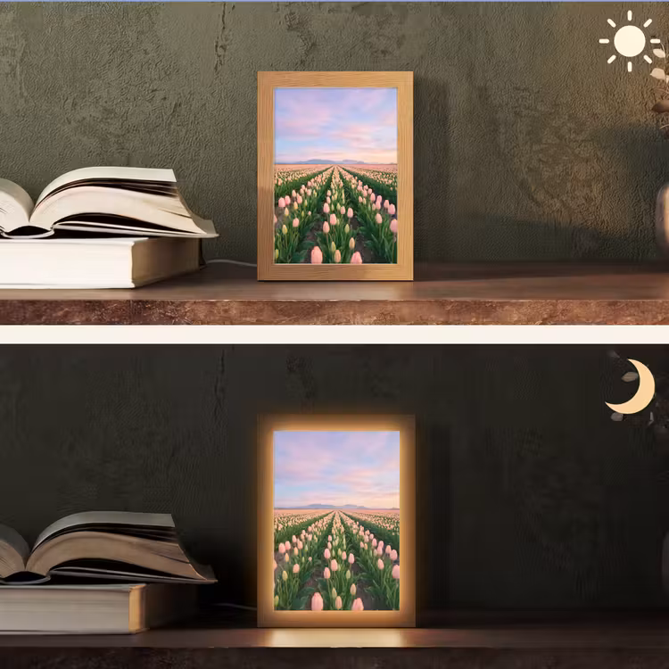 Tulpen - Landschap - Roze Light Box met kabel (Tafellamp) klein -sfeer3