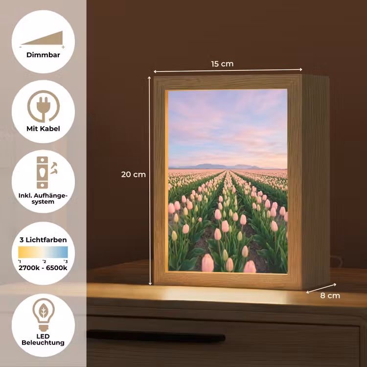 Tulpen - Landschap - Roze Light Box met kabel (Tafellamp) klein -USP_DE