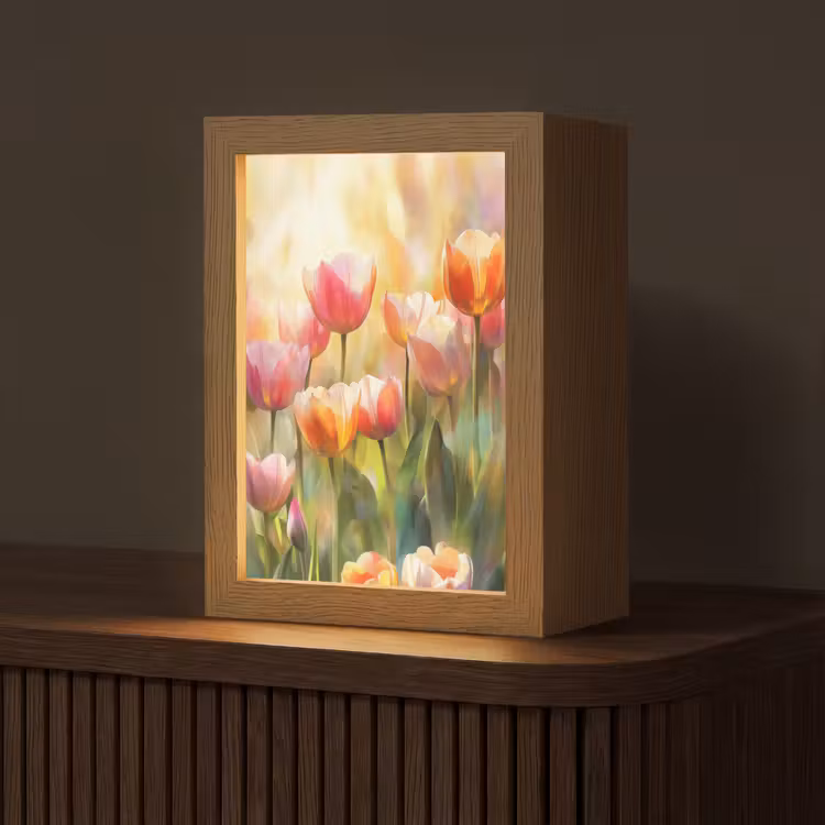 Tulpen - Sprookjesachtig - Kleurrijk Light Box met kabel (Tafellamp) klein -z3d_website