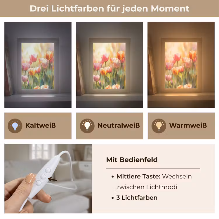 Tulpen - Sprookjesachtig - Kleurrijk Light Box met kabel (Tafellamp) klein -USP_lichtkleurDE