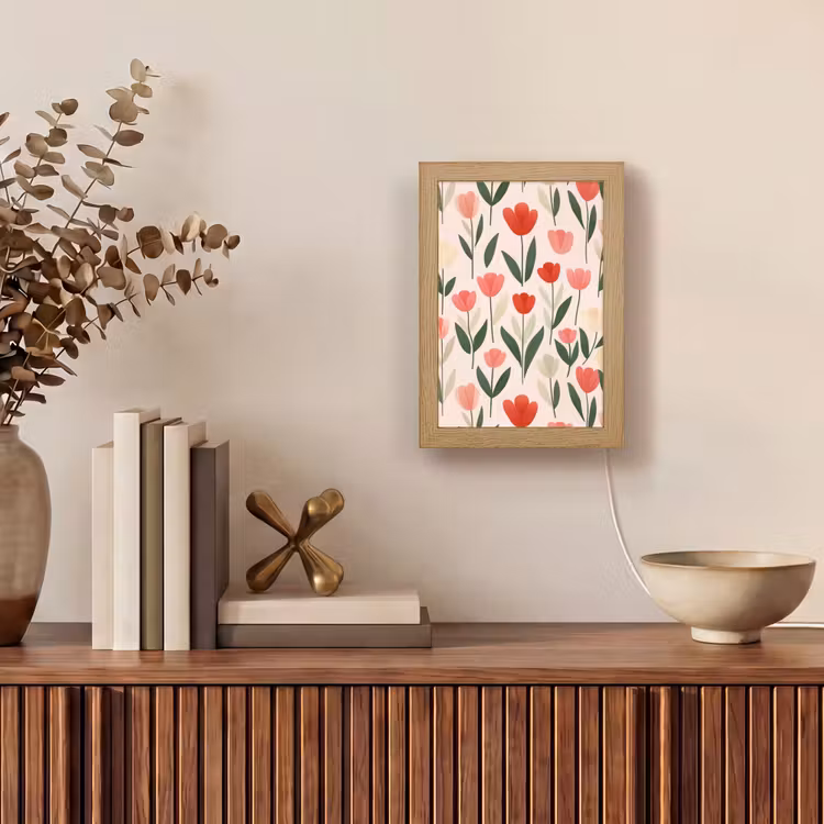 Tulpen - Modern - Roze Light Box met kabel (Tafellamp) klein -sfeer2