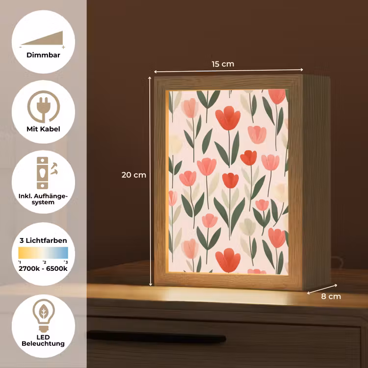 Tulpen - Modern - Roze Light Box met kabel (Tafellamp) klein -USP_DE