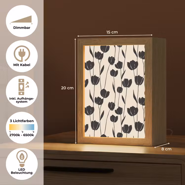 Tulpen - Patroon - Zwart Light Box met kabel (Tafellamp) klein 925 -USP_DE