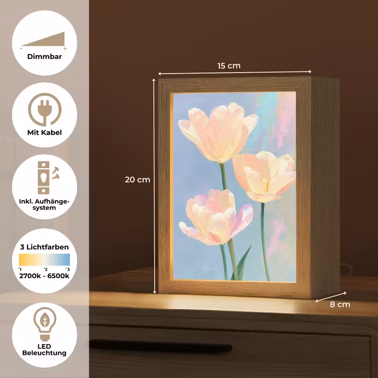 Tulpen - Roze accenten - Blauw Light Box met kabel (Tafellamp) klein -USP_DE
