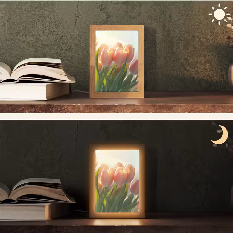 Tulpen - Roze - Zonnestralen Light Box met kabel (Tafellamp) klein -sfeer3