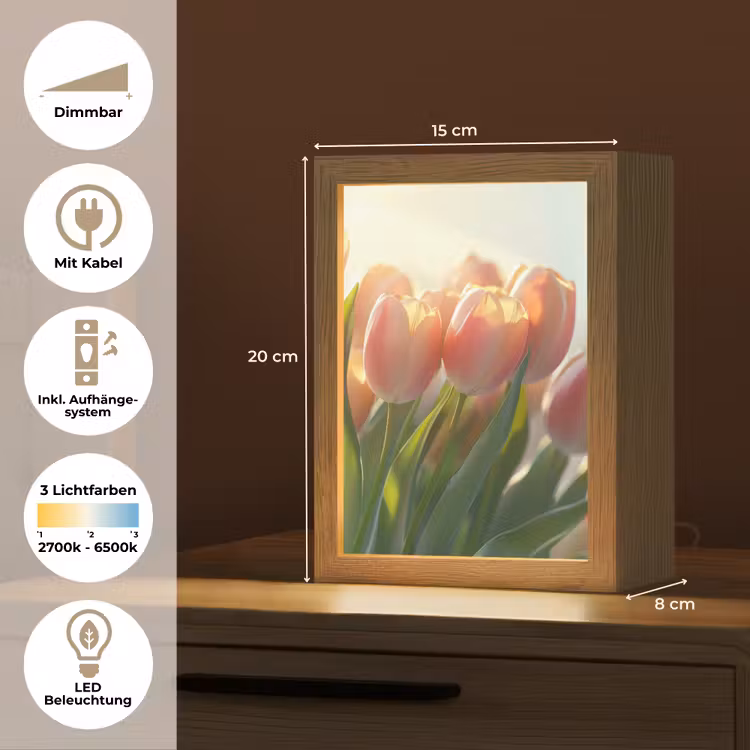 Tulpen - Roze - Zonnestralen Light Box met kabel (Tafellamp) klein -USP_DE