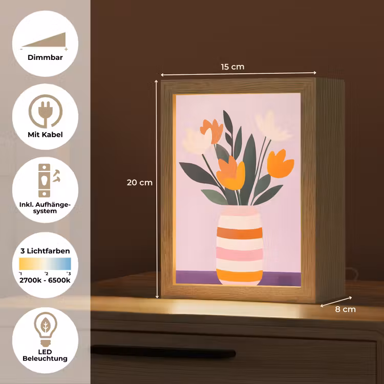Tulpen - Vaas - Strepen - Paars Light Box met kabel (Tafellamp) klein -USP_DE