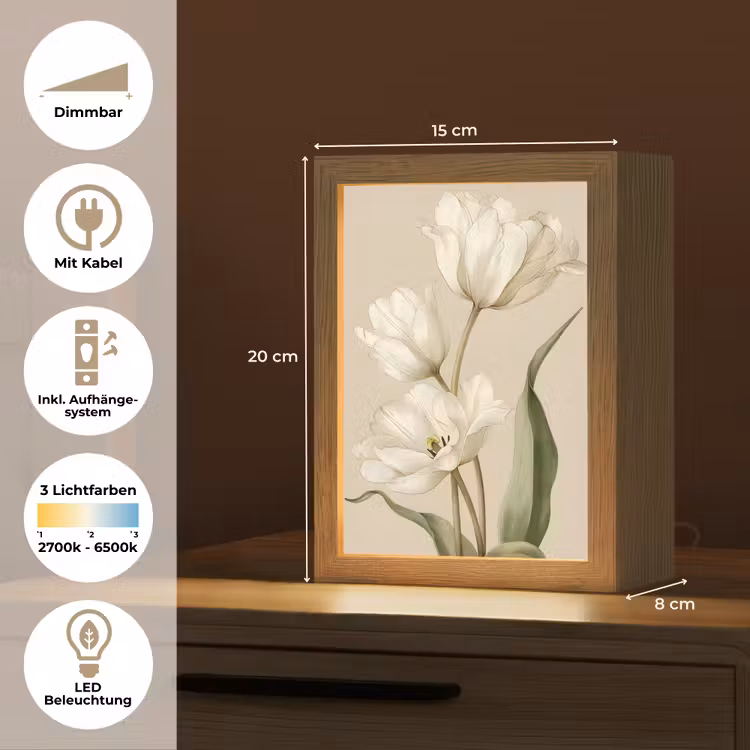 Tulpen - Wit - Bladeren Light Box met kabel (Tafellamp) klein -USP_DE