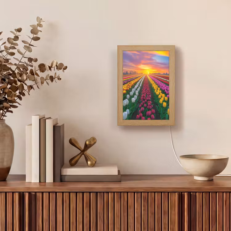 Tulpenveld - Zonsondergang - Kleurrijk Light Box met kabel (Tafellamp) klein -sfeer2
