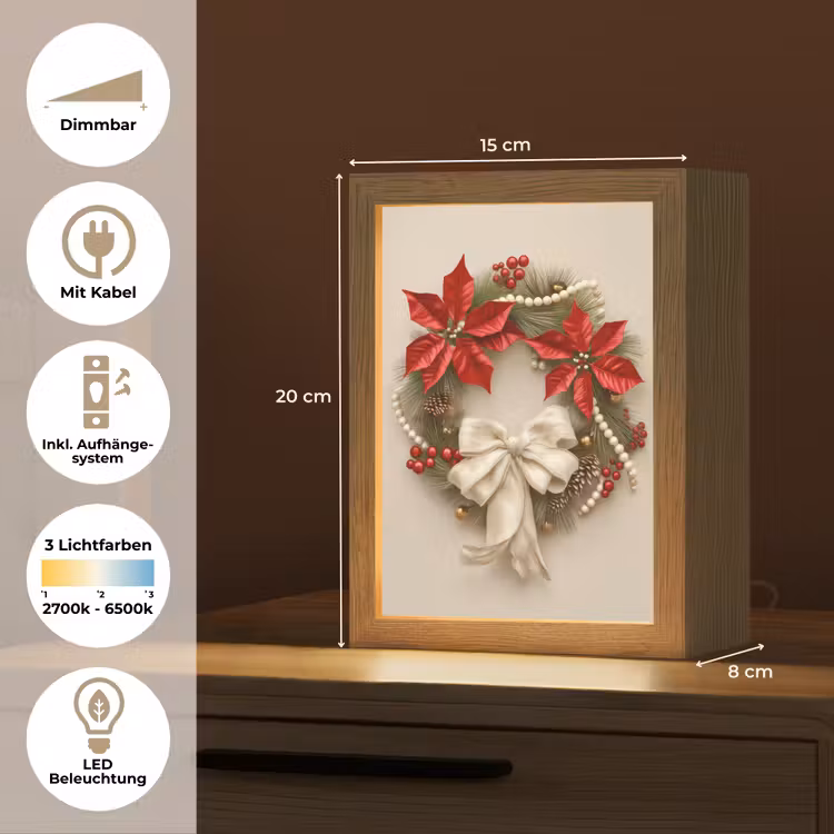 Deurkrans - Strik - Kerst - Rood - Groen Light Box met kabel (Tafellamp) klein -USP_DE