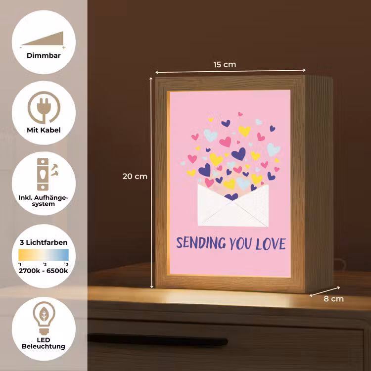 Envelop - Love - Hartjes - Valentijn Light Box met kabel (Tafellamp) klein -USP_DE