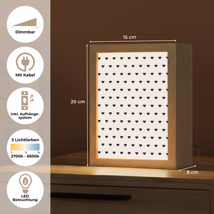 Valentijn - Hart - Wit - Zwart Light Box met kabel (Tafellamp) klein 925 -USP_DE