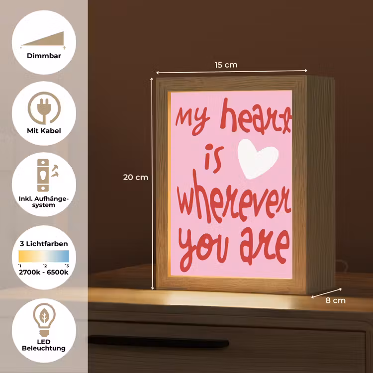 Valentijn - Hart - Liefde - Roze Light Box met kabel (Tafellamp) klein -USP_DE