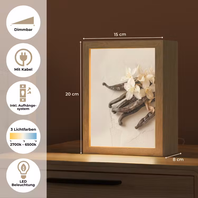 Vanille - Bloemen - Beige Light Box met kabel (Tafellamp) klein -USP_DE