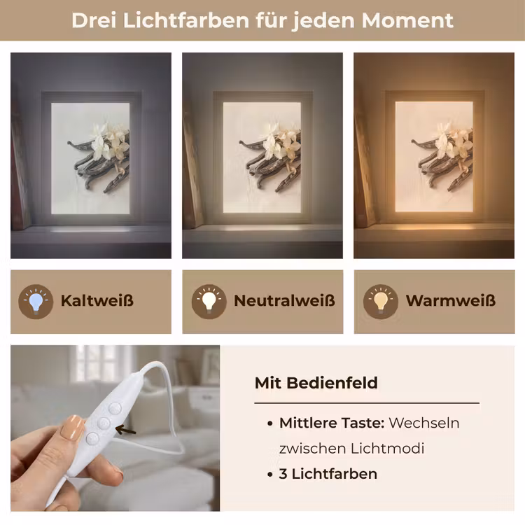 Vanille - Bloemen - Beige Light Box met kabel (Tafellamp) klein -USP_lichtkleurDE